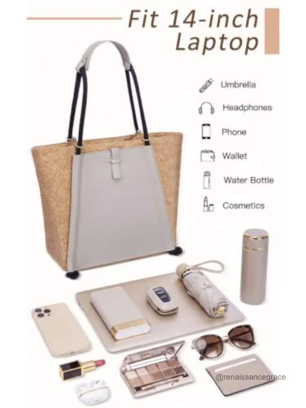 Cork Leather Work Travel Tote Bag Women Top Handle Handbag Purse Vegan